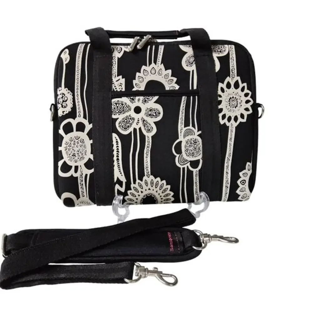 Samsonite Laptop Messenger Bag‎ Womens OS Black White Floral Padded Boho Print